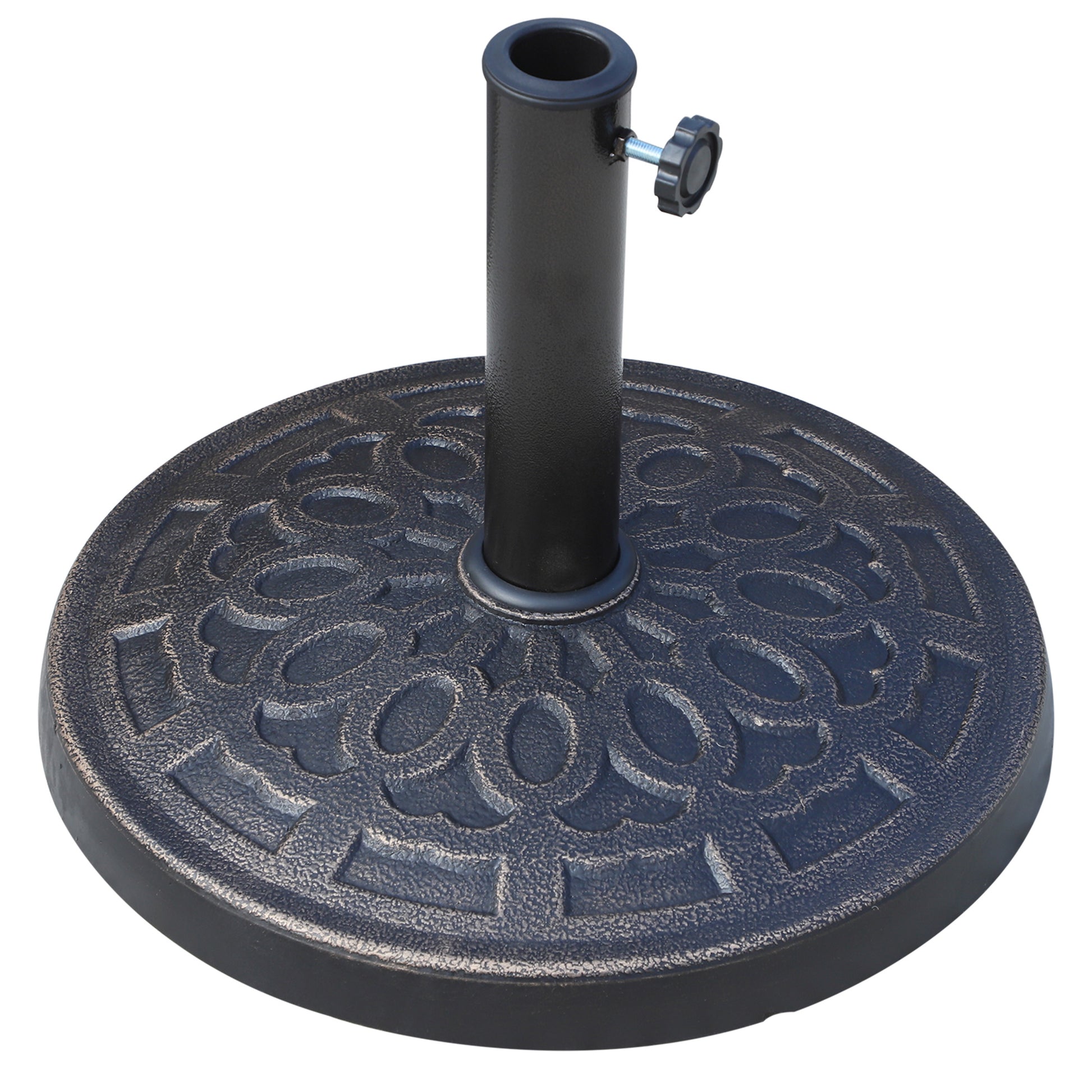 26 lbs Resin Round Umbrella Base Stand Market Parasol Base for Φ1.5", Φ1.89" Pole, for Backyard, Garden, Bronze