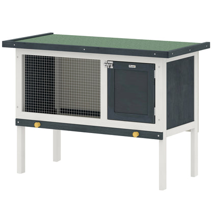 Wooden Outdoor Rabbit Hutch for Small Pet w/ Slide-out Tray, Openable Roof, 35" W x 18" D x 26" H, Dark Grey