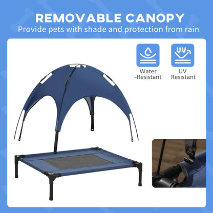 Elevated Cooling Pet Bed Portable Raised Dog Cot with Canopy for Medium Sized Dogs, Dark Blue