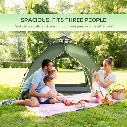 Camping Tent, 3 Person Family Tent, 1000mm Waterproof, with Sewn-in Groundsheet and Carry Bag, for Fishing, Dark Green