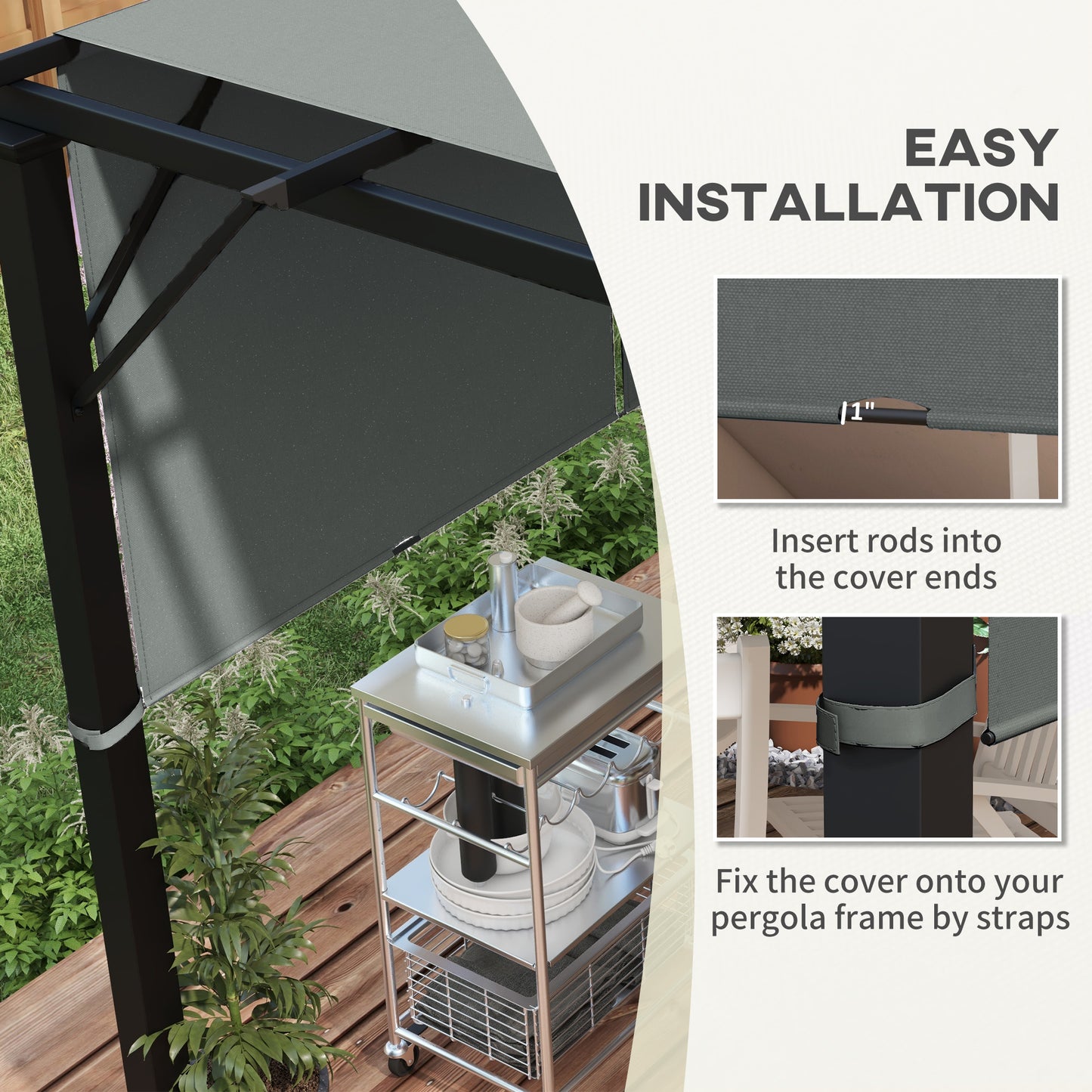 2 Pcs UV Protection Pergola Replacement Canopy, Pergola Shade Cover, Easy to Install, for 10' x 10' Pergola, Dark Grey