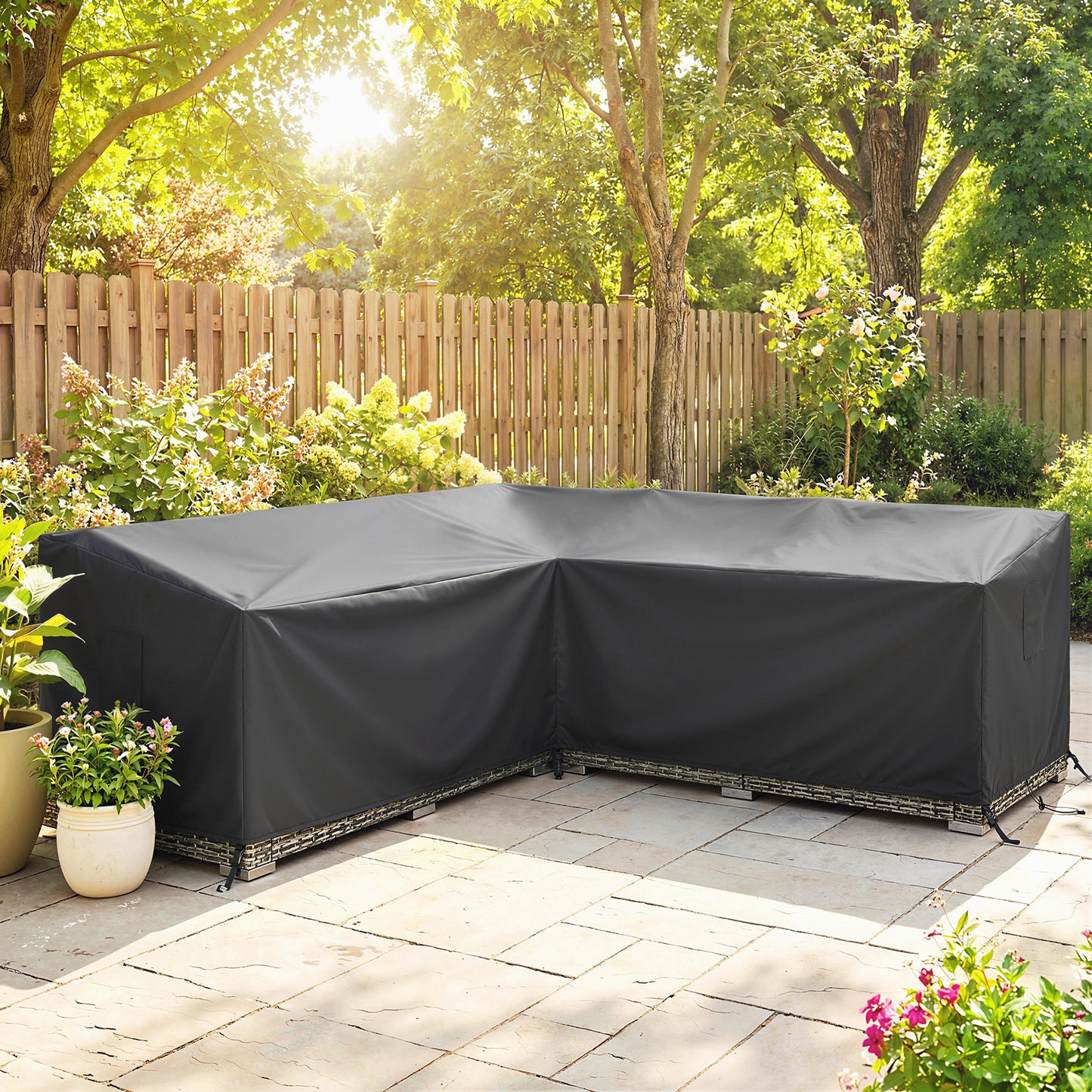 V-Shaped Patio Furniture Cover, Waterproof Outdoor V-Shaped Sectional Sofa Cover with Air Vent, 85" x 85", Black
