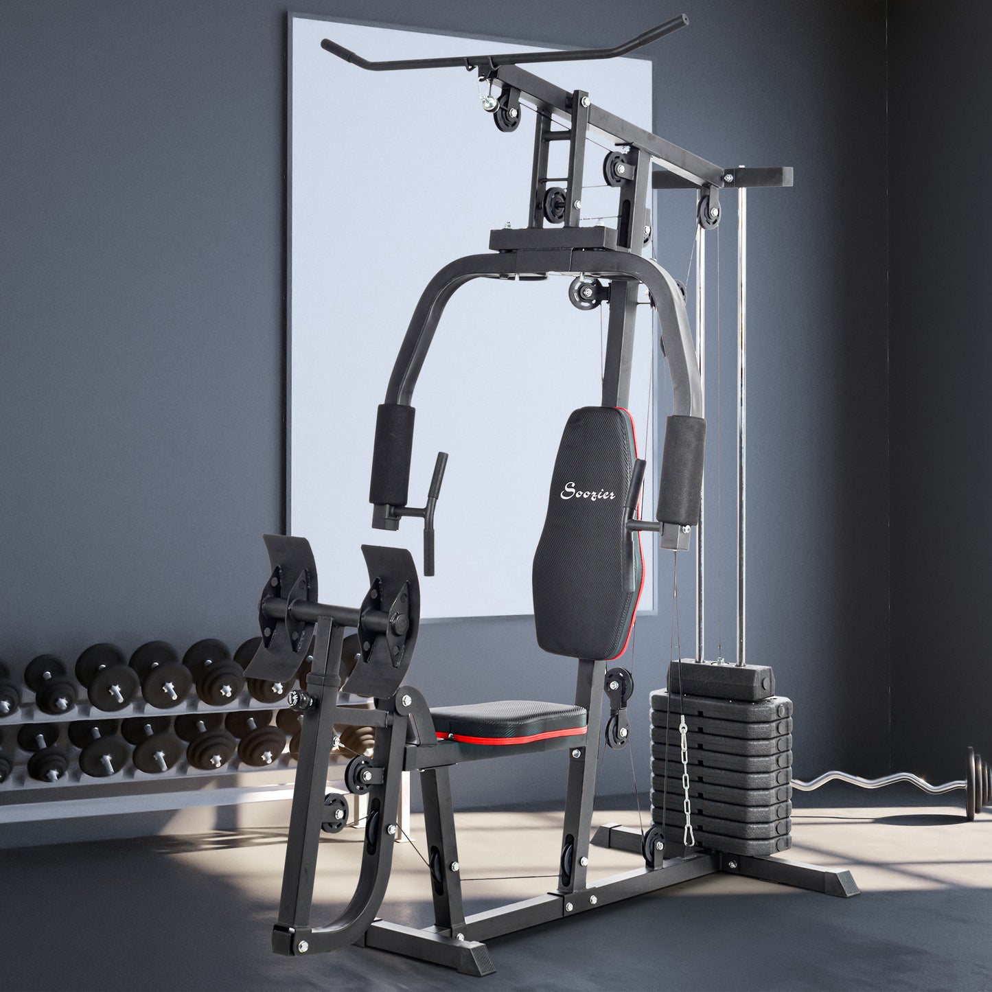 Soozier Home Gym Weights Machine, Multi Gym Lat Pulldown and Leg Workout Equipment with 99lbs Weight Stack