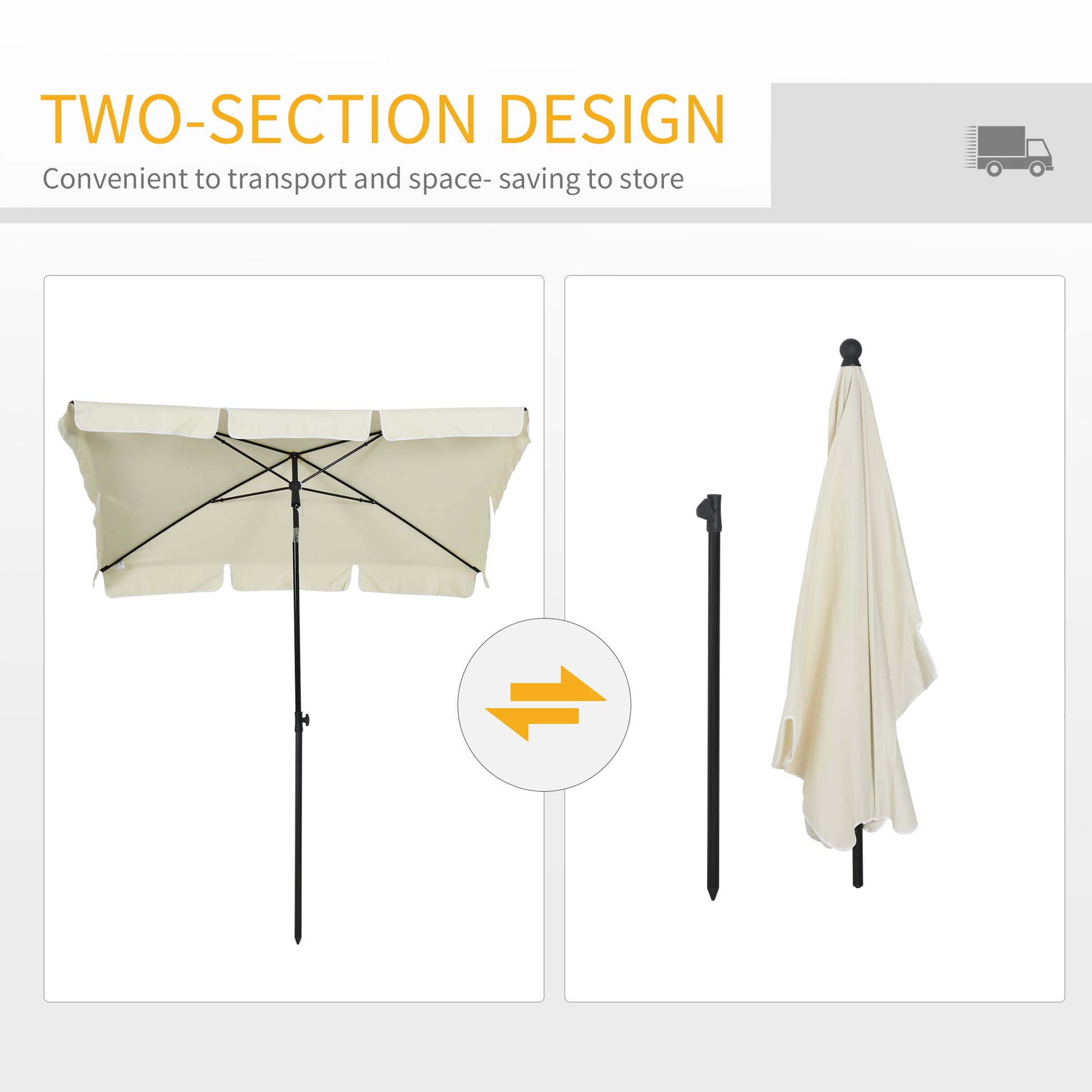 6.5x4ft Rectangle Patio Umbrella Aluminum Tilt Adjustable Garden Parasol Sun Shade Outdoor Canopy Cream White