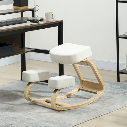 Ergonomic Kneeling Chair, Wood Kneel Stool with Thick Pads, Desk Knee Chair, Improve Posture, Cream White