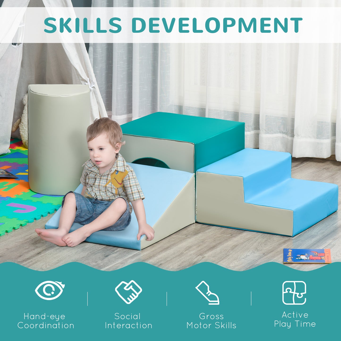 Qaba Foam Climbing Blocks for Toddlers, Kids Modular Play Set for Baby Children, Soft Play Equipment for Crawling Sliding, Easy-to-clean Safe DIY Creative, Multicolor