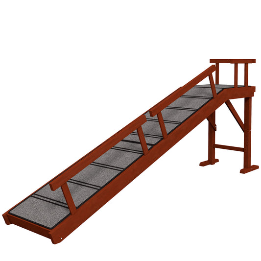 Wooden Dog Ramp for Large Dogs, 73" Long, with Non-slip Rug, Removable Guardrails for Couch, Bed, Brown