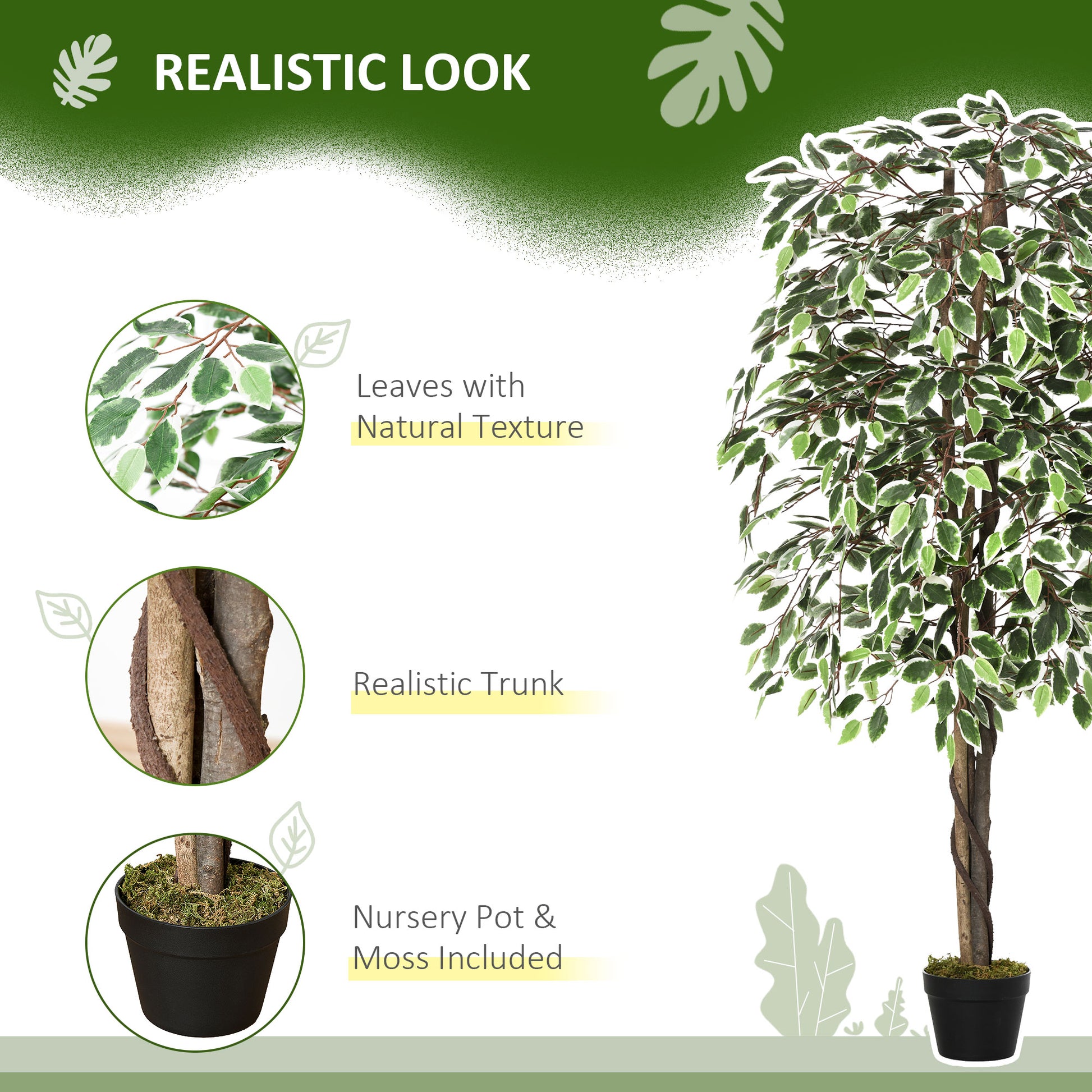5.3ft Artificial Tree, Indoor Fake Ficus with Pot, for Home Office Living Room Decor