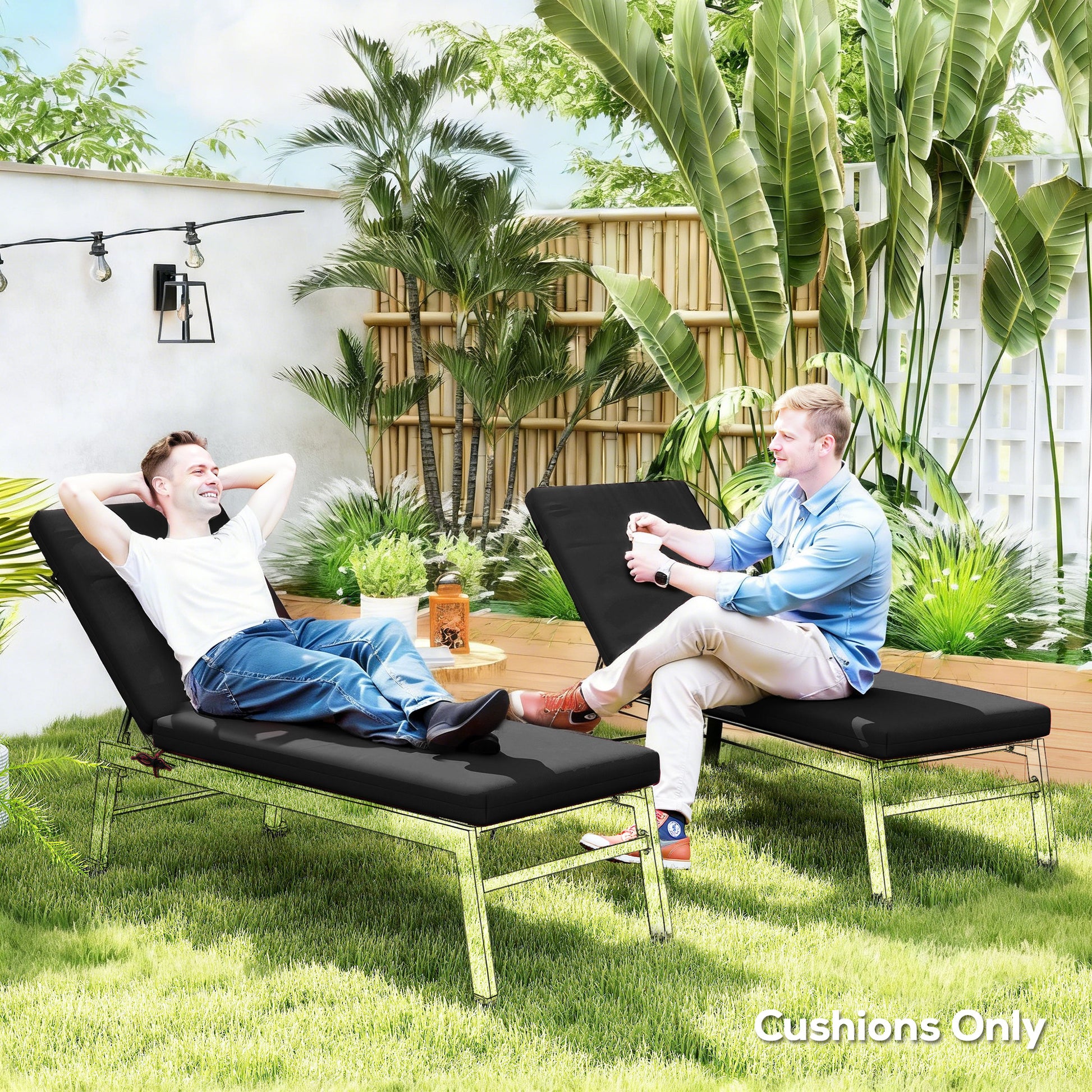 2-Piece Back and Seat Cushion Pillows Replacement, Patio Chair Cushions Set with Ties for Indoor Outdoor, Black