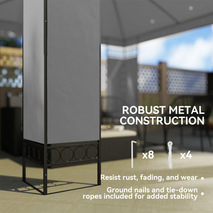 10' x 10' Canopy Gazebo, Double Roof Patio Gazebo with Screen Panels and Metal Frame for Deck, Backyard, Light Grey