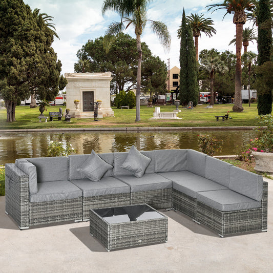 7 Pcs Garden Furniture Pe Rattan Wicker Sofa Sectional Grey