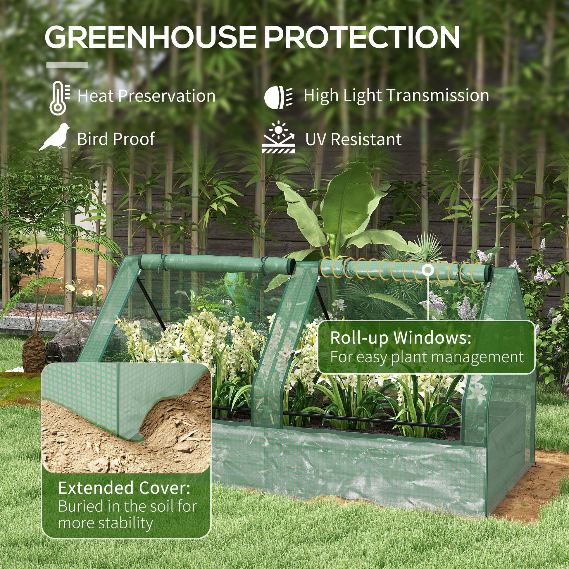 6' x 3' Metal Planter Box with Cover, Raised Garden Bed with Mini Greenhouse for Herbs, Vegetables, Green and Silver