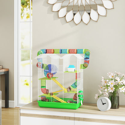 18.5" Hamster Cage, 5 Tiers Small Animal House with Tunnel Tube System, Exercise Wheel, Water Bottle, Green