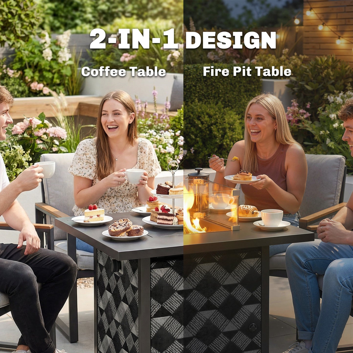 Propane Fire Pit Table, 28 Inch Gas Fire Pit with Explosion-Proof Net and Glass Wind Guard, Gas Tank Holder