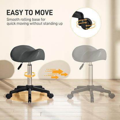 Saddle Stool, Adjustable Rolling Stool, Grey