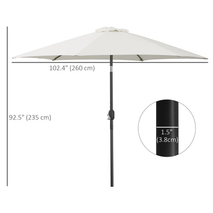 8.5' Round Aluminum Patio Umbrella 6 Ribs Market Sunshade Tilt Canopy w/ Crank Handle Garden Parasol White
