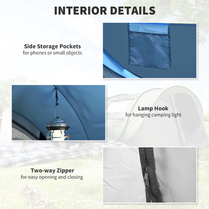4 Person Camping Tent, Easy Pop Up Tent with Doors, Windows and Carry Bag, Automatic Setup Tent for Hiking, Blue
