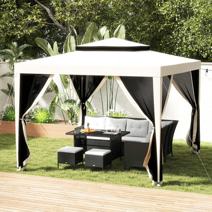 10' x 10' Outdoor Canopy Tent Party Tent with Mesh Netting and Double Tier Roof for Backyard, Garden, Patio, Cream White