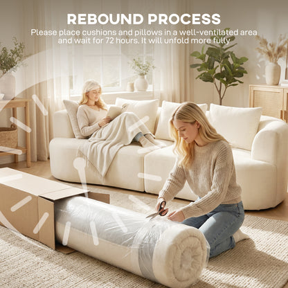 3 Seater Sofa, 102" Chenille Boneless Couch with Wide Seat, Spring Cushions, High-Density Foam, 3 Pillows, Cream White