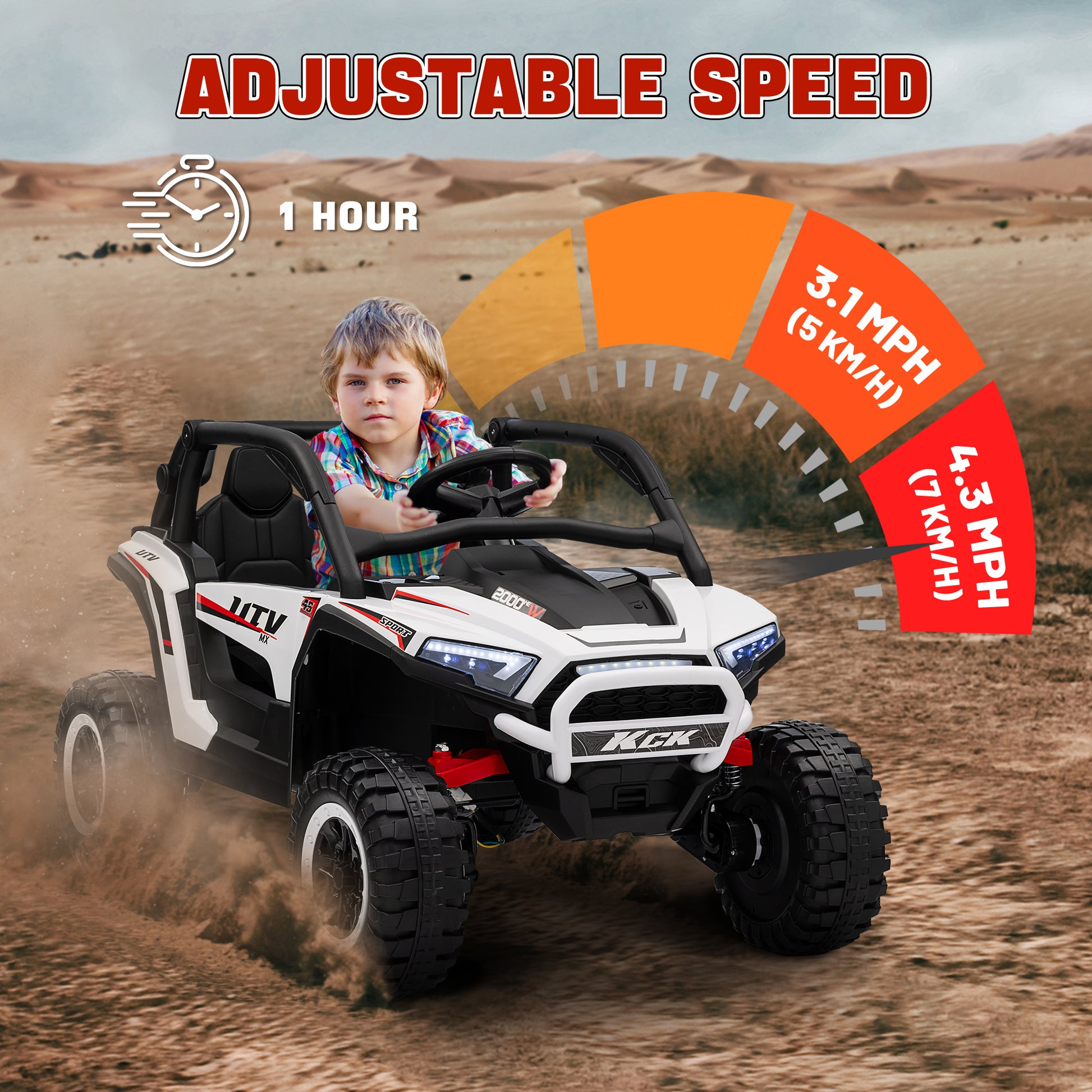 Qaba 2 Seater 24V 7AH Ride on Truck, Electric Car for Kids with Spring Suspension, Remote Lights, Horn, Music, White