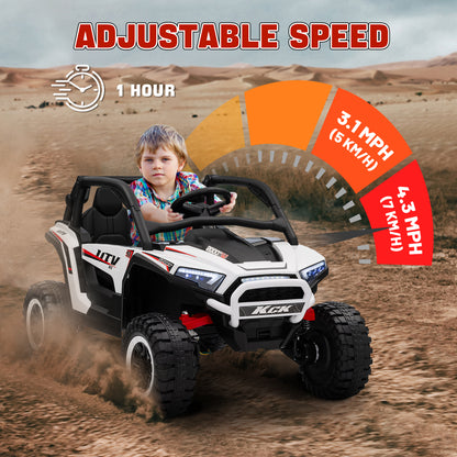 Qaba 2 Seater 24V 7AH Ride on Truck, Electric Car for Kids with Spring Suspension, Remote Lights, Horn, Music, White