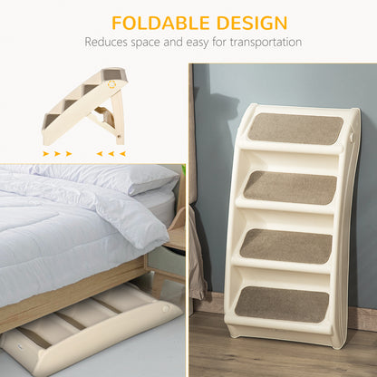 4-Level Portable Dog Stairs, Foldable Dog Steps for Small Dogs, Lightweight Cat Steps, with Nonslip Soft Mats, for High Bed, Sofa, Beige