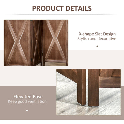 4-panel Wall Partition Farmhouse Room Separator with Foldable Design Wooden Frame 5.6FT, Walnut