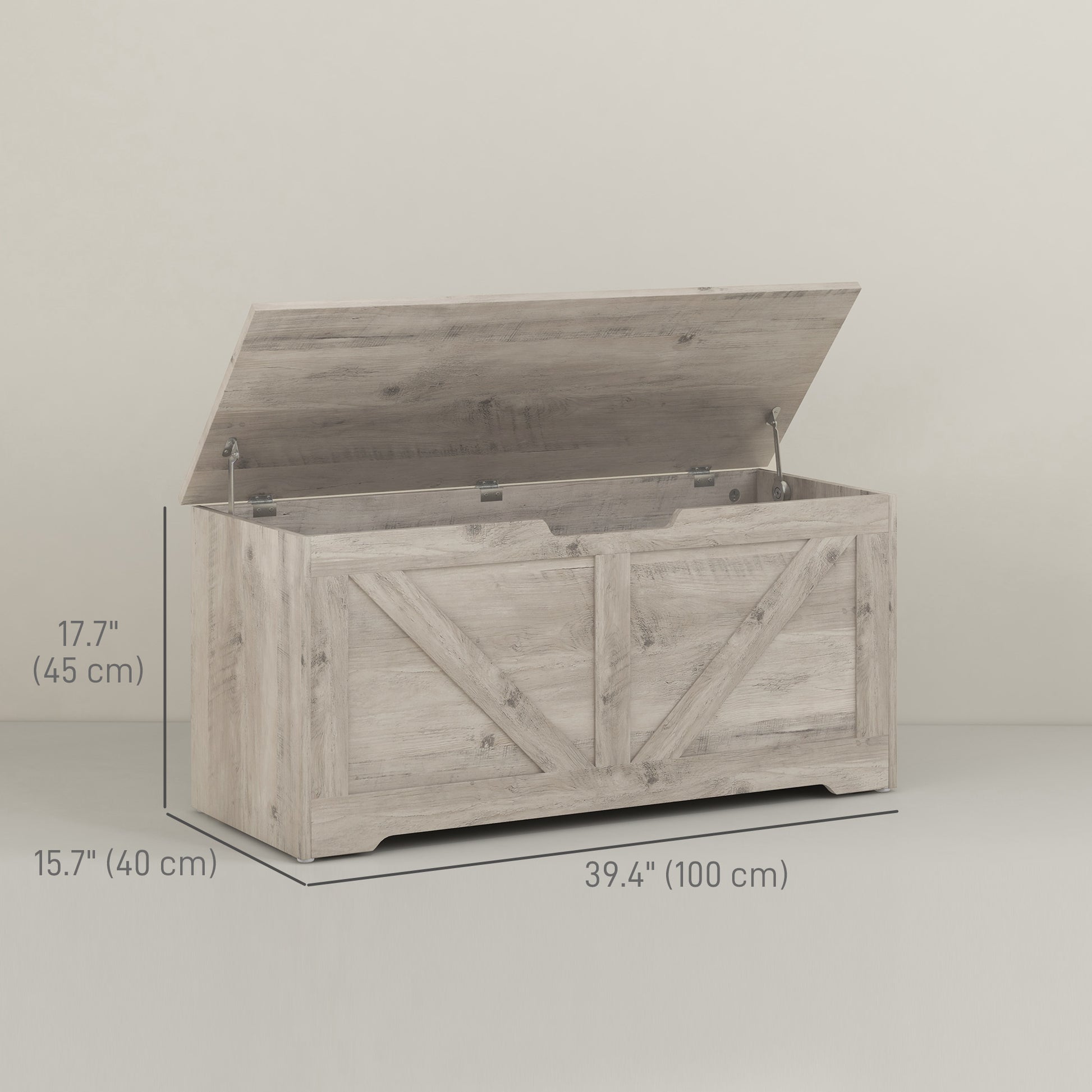 39.4 Inches Storage Chest, Storage Trunk with 2 Safety Hinges for Living Room, Grey Wood Grain