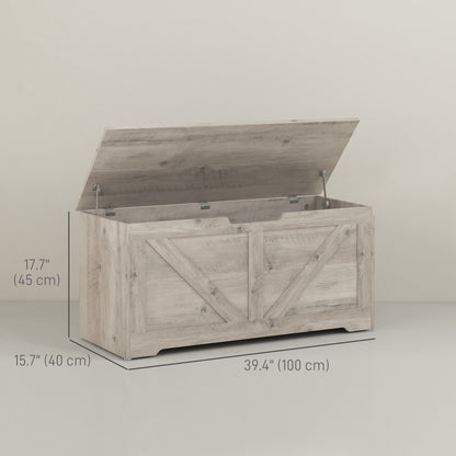 39.4 Inches Storage Chest, Storage Trunk with 2 Safety Hinges for Living Room, Grey Wood Grain
