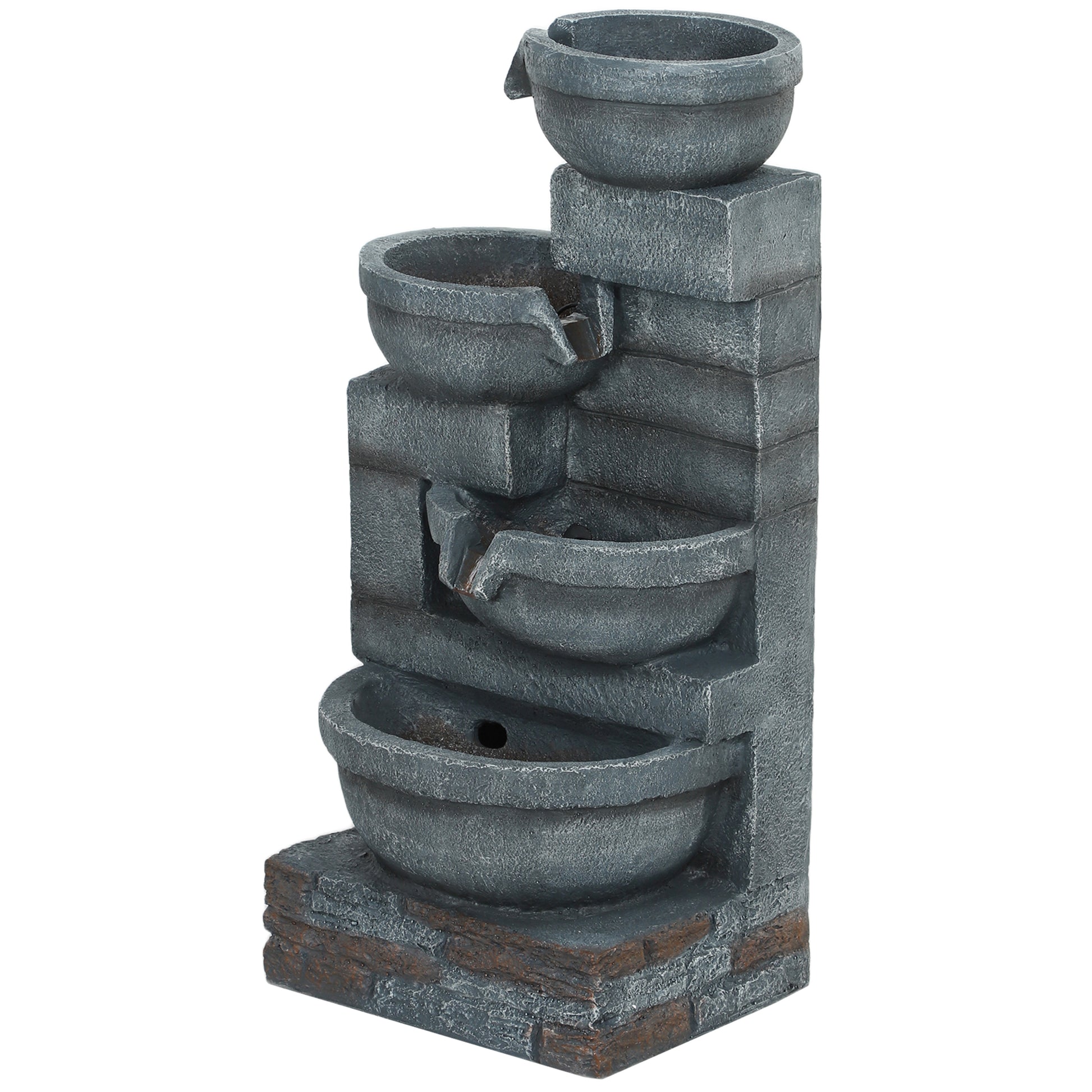 30" Tall Outdoor Water Fountain with LED Lights, 4-Tier Resin Cascading Bowls Garden Fountain Waterfall Fountain with Pump, Grey