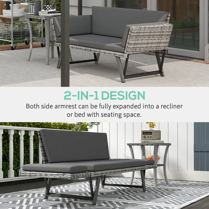Convertible Wicker Loveseat Grey Patio Chaise Lounge
