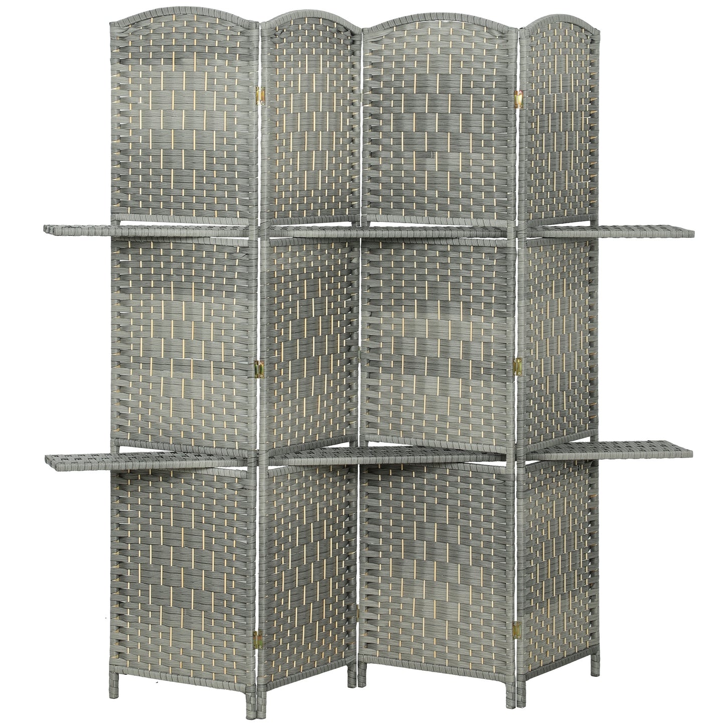 6 FT Privacy Screen, 4 Panel Room Divider with Shelves for Living Room Bedroom Home Office, Grey