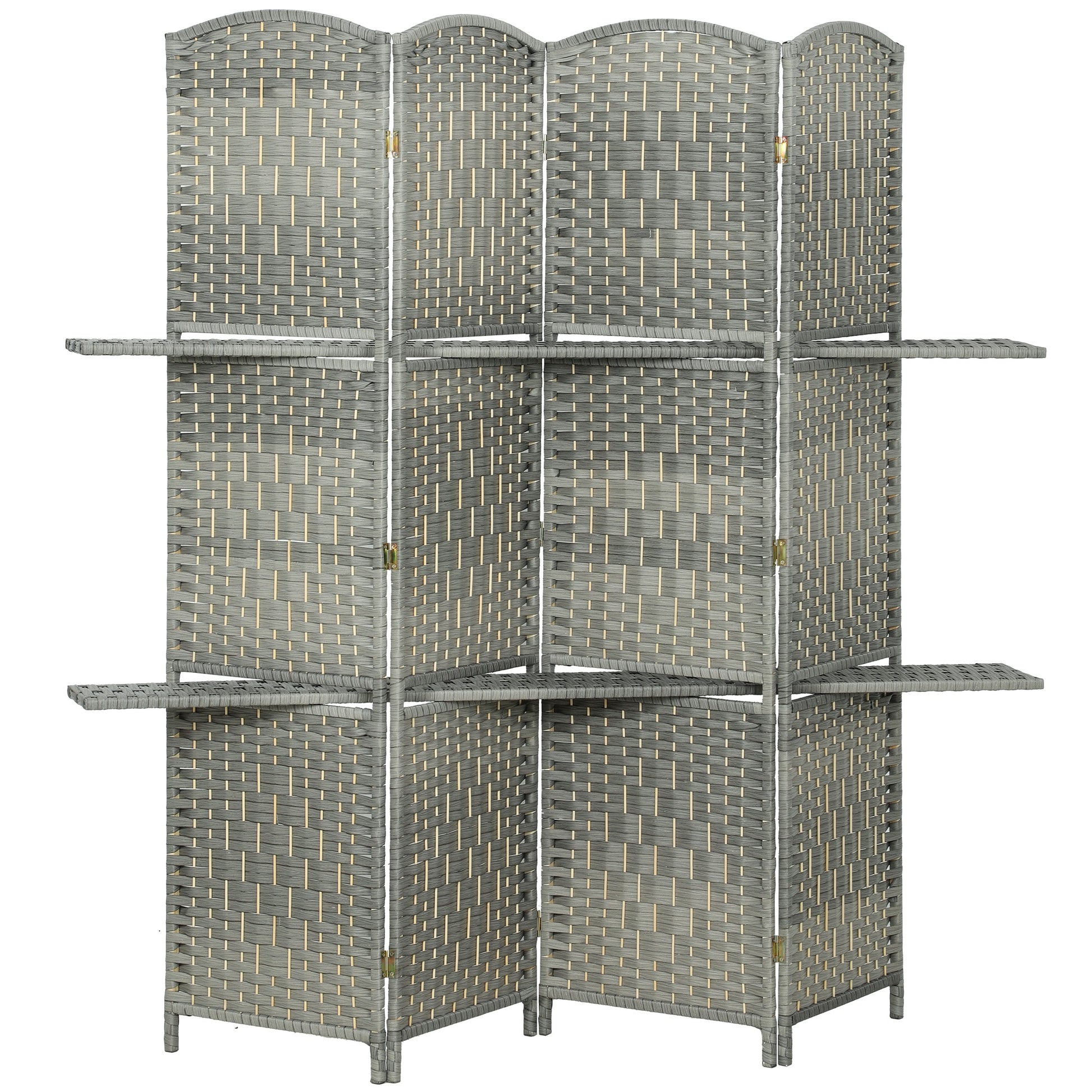 6 FT Privacy Screen, 4 Panel Room Divider with Shelves for Living Room Bedroom Home Office, Grey