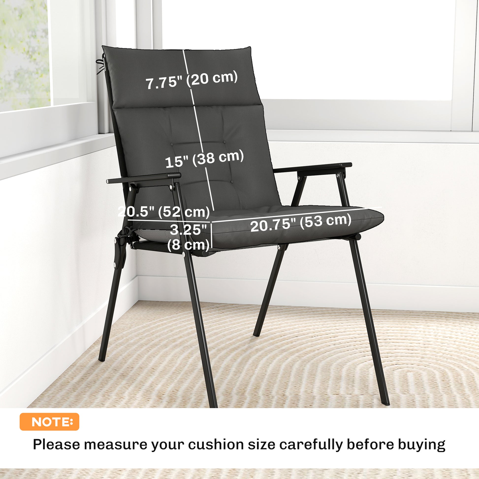 Patio Chair Cushions Set of 4, Waterproof Non-Slip Lounge Chair Cushions, 44"x21", Dark Grey