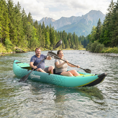 12'6"x37" Inflatable Paddle Board, 506lbs Wide Blow Up Kayak with 2 Aluminum Paddles, Seats and Fins, Yellow and Grey