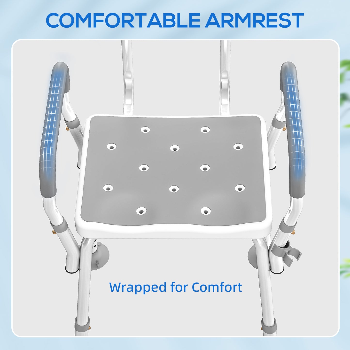 Adjustable Shower Chair with Arms Back and Padded Seat, Light Grey