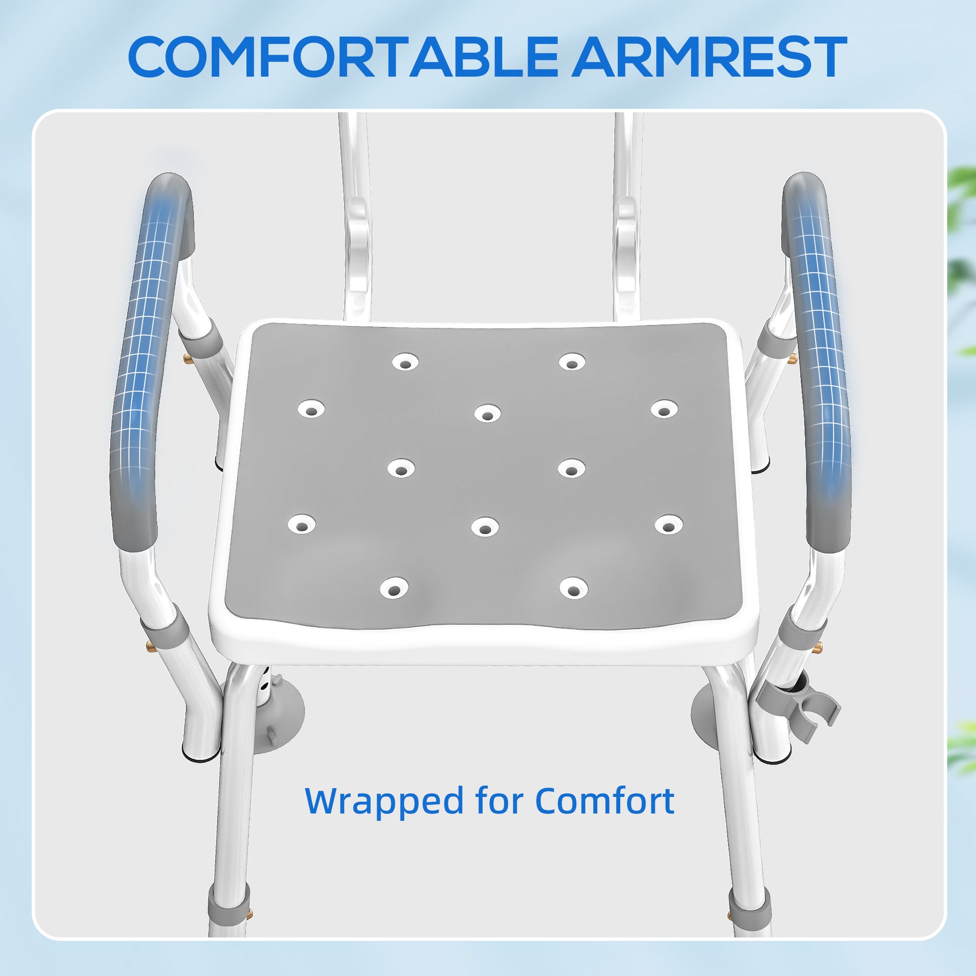 Adjustable Shower Chair with Arms Back and Padded Seat, Light Grey