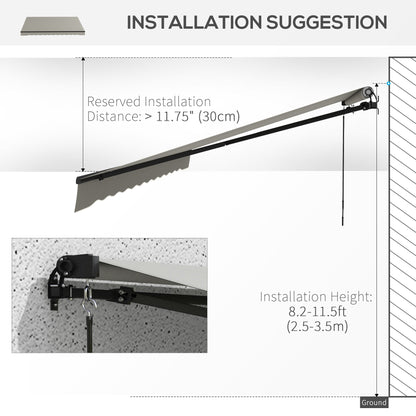 12' x 10' Retractable Awning, 280gsm UV Resistant Sunshade Shelter, for Deck, Balcony, Yard, Light Grey