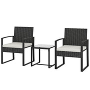 Outdoor Bistro Set, 3 Piece Wicker Patio Furniture Set with Glass Top Table and Cushions for Porch, Balcony, Cream White
