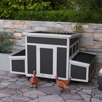 Wooden Chicken Coop with Nesting Box for 2-4 Chickens, Dark Grey