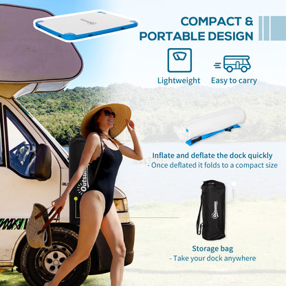 8' x 6' Water Floating Dock, Rafting Inflatable Island with Air Pump and Backpack for Pool, Beach, Ocean, Blue