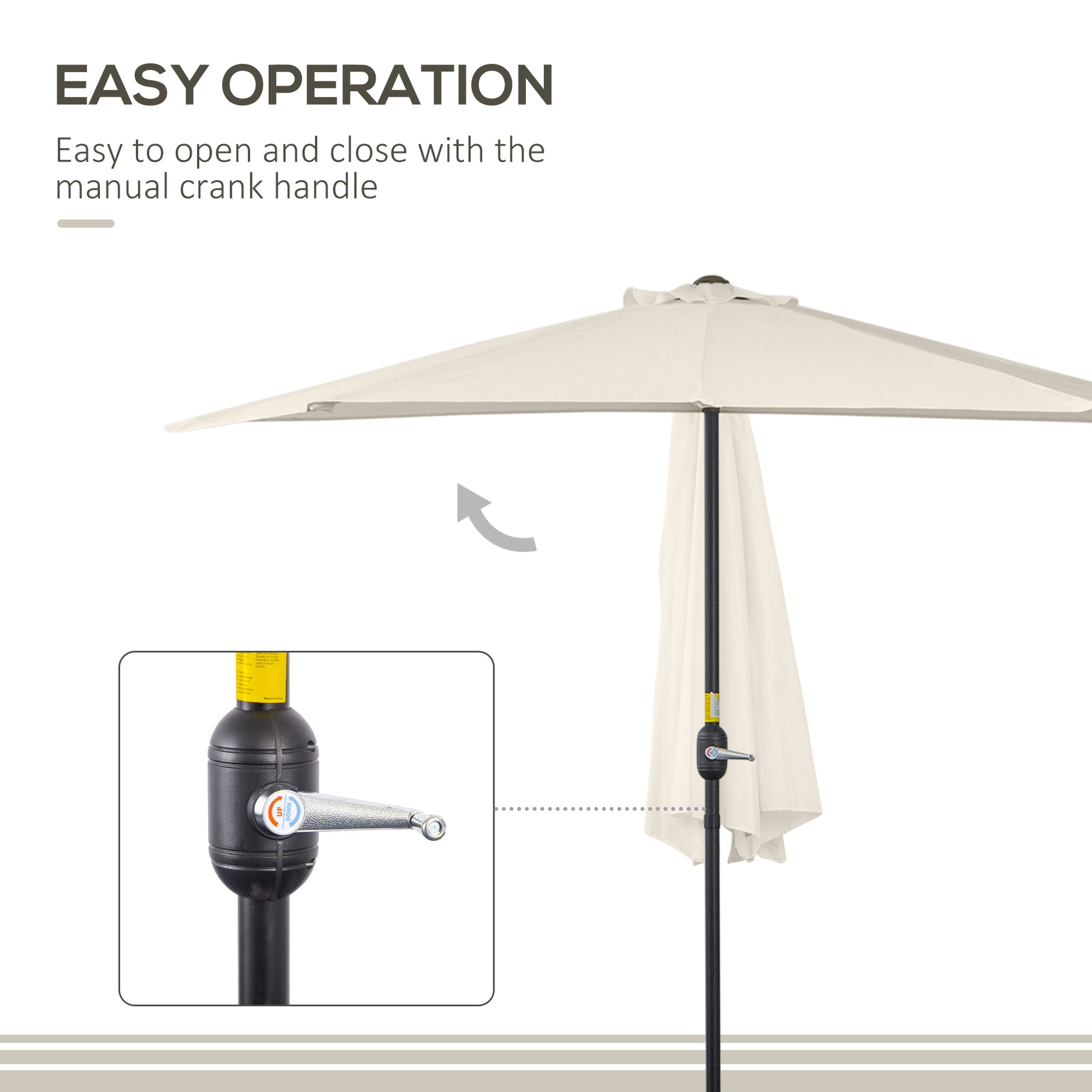 9.8ft Half Umbrella Semi Round Patio Parasol with Crank Handle, Top Vent for Garden, Balcony- NO BASE INCLUDED, Cream