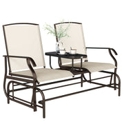 Patio Glider Rocking Chair 2 Person Outdoor Loveseat Rocker Garden Furniture Bench, Beige