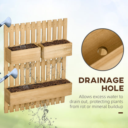 3 Box Raised Garden Bed with Trellis, Wall-Mounted Wood Planter Box Set with Drainage Hole for Flowers, Climbing Plants