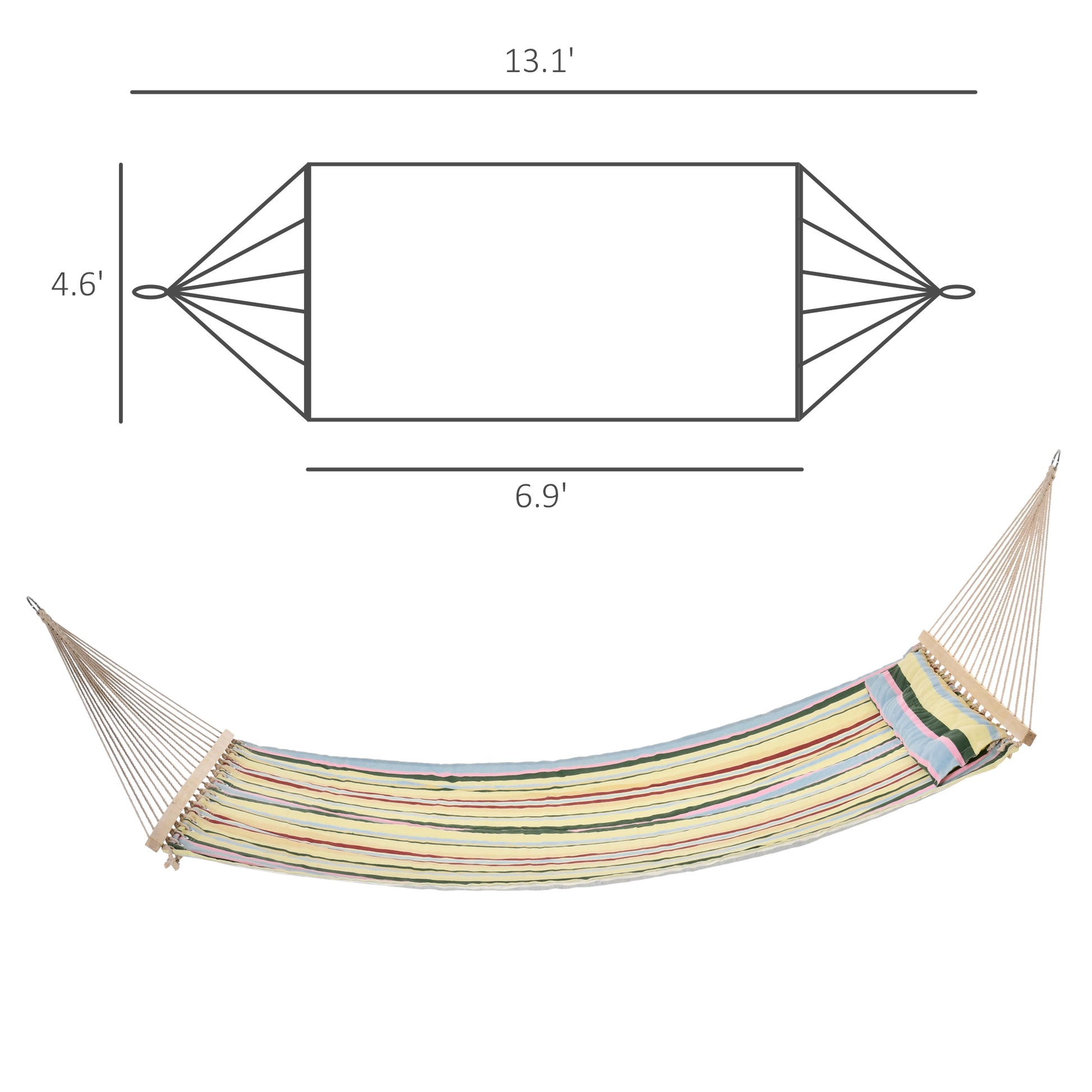 83" Patio Double Hammock, Wide Outdoor Hammock Bed Striped Fits 2 People Sunbed Camping hang Sleep w/ Pillow, Red Stripe