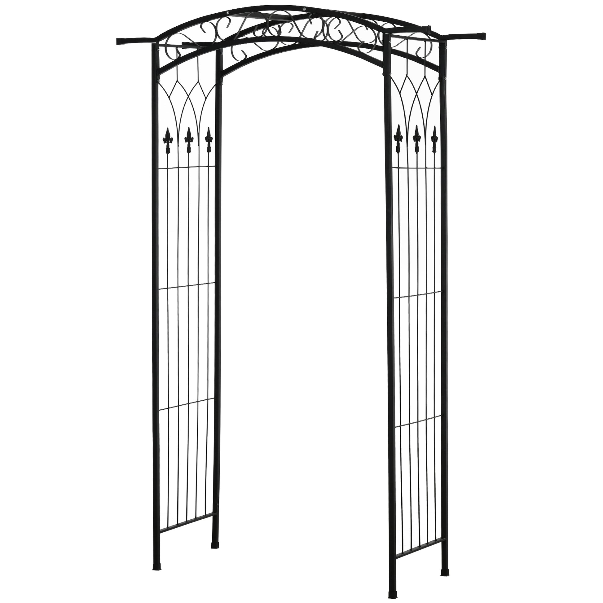 7Ft Outdoor Garden Arbor, Wedding Arch for Ceremony, Trellis with Scrollwork Design, Ideal for Climbing Vines and Plants, Black