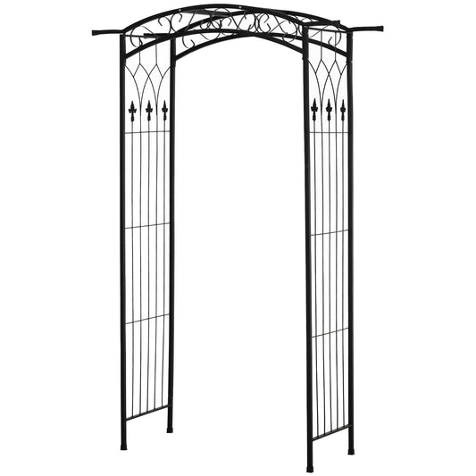 7Ft Outdoor Garden Arbor, Wedding Arch for Ceremony, Trellis with Scrollwork Design, Ideal for Climbing Vines and Plants, Black