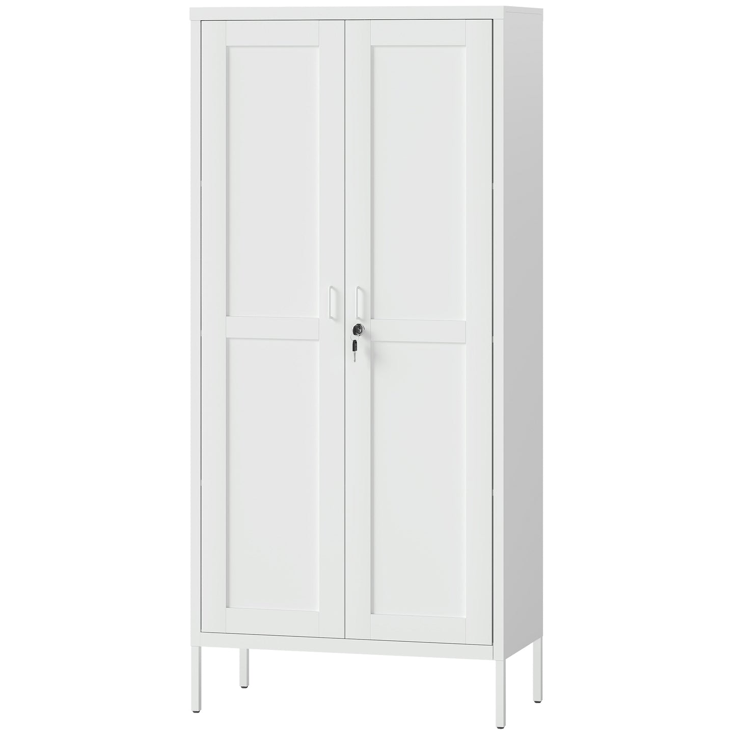 Office Storage Cabinet, Lockable Filing Cabinet with 3 Adjustable Shelves and 2 Doors for Home Office, Garage, White