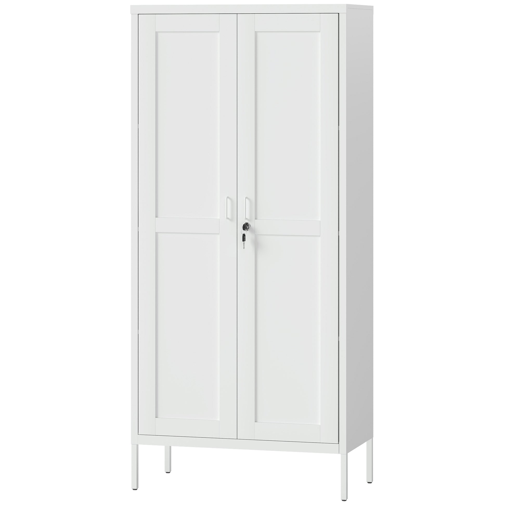 Office Storage Cabinet, Lockable Filing Cabinet with 3 Adjustable Shelves and 2 Doors for Home Office, Garage, White