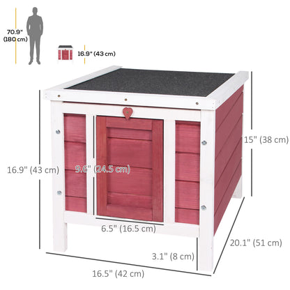 Wooden Rabbit Hutch, Bunny Cage with Waterproof & Openable Asphalt Roof, Outdoor Cat House Guinea Pig Cage Duck Shelter, Indoor Outdoor Use, 20" x 16.5" x 17", Red